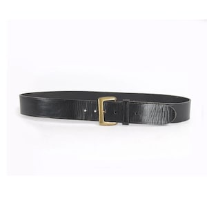 Vintage Black Leather Belt Sturdy Full Grain Rockstar Stage Indie Belt Steel Brass Buckle