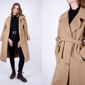 1980s Vintage Beige Winter Wool Winter Autumn Topcoat Trench Greatcoat Jacket for Women