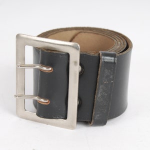 Vintage Black Leather Waist Belt Dress Belt Steel Buckle