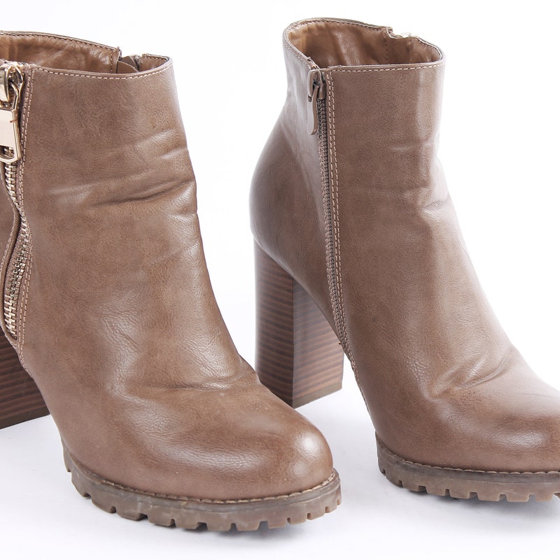 faux leather platform heeled boots