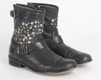 Vintage Black Leather Studded Buckle Boots - Women's US9.5 / EU40
