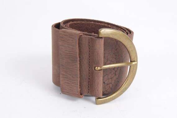 Vintage Cognac Brown Embossed Genuine Leather Belt Unisex Western Boho Vintage Cognac Leather Cowboy Belt: Full Grain Print, Steel  main image 4