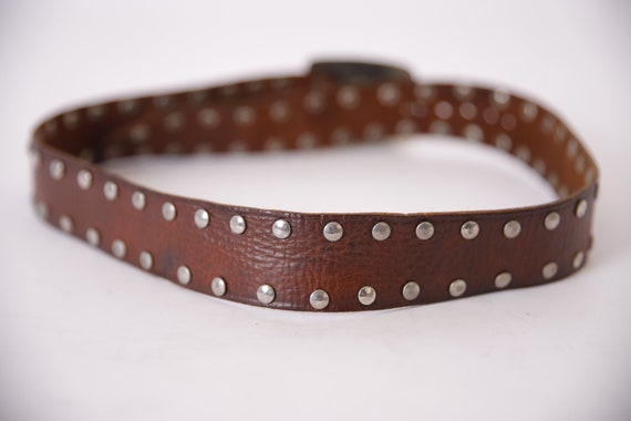 Vintage Brown Full Grain Leather Belt Studs Genui… - image 3