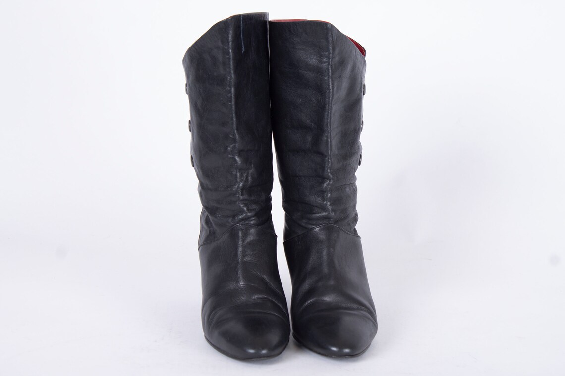 Vintage Black Leather Ankle Boots, Side Snap Buttons, EU 38 / US 7.5, foto 3 di 5