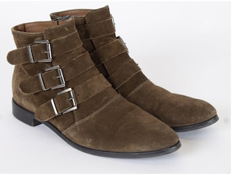 Vintage Brown Leather Ankle Boots: Three-Belt Straps, EU38.5 / US8