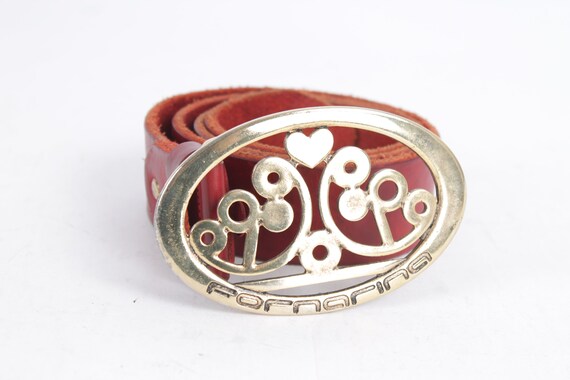 Vintage Red Leather Western Belt With Brass Buckle (39 display picture 3
