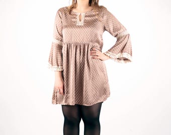 brown and white marble dress Brown Marble Satin Midi Wrap Dress