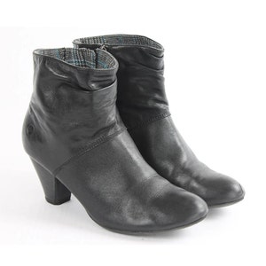 US8.5 Vintage Black Leather Zipper Medium Heel Buckle Hippie Festival Boots for Women size EU 39 UK 6.5 US 8.5