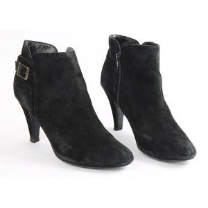 US10.5 Jannet D. Vintage Black Suede Buckle Belted Leather Zipper Ankle Boots for Women size EU 41 UK 8.5 US 10.5
