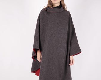 Austrian Loden Wool Cape, 80s Women Trachten Coat