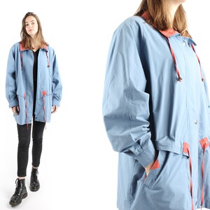 1970s Vintage Light Blue Turquoise Large Spring Autumn Coat for Women