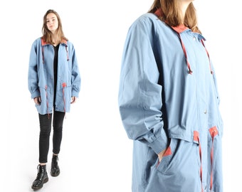 1970s Vintage Light Blue Turquoise Large Spring Autumn Coat for Women