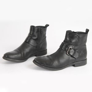 US6.5 Vintage Black Leather Belted Buckle Boots for Women size EU 37 UK 4.5 US 6.5