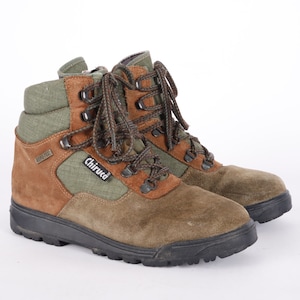 US8.5 Vintage Hiking Boots Brown Orange Green Mountaineering Climbing Trekking Wild Trail Womens  EU39 US8.5 UK6.5