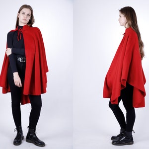 1970s Vintage Red Poncho Wool Loden Winter Cape  Autumn Overcoat Mantle Greatcoat Coat for Women