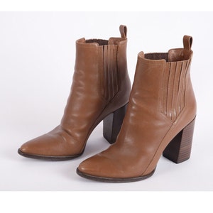 Vintage Cognac Leather Heeled Ankle Boots - EU37 / UK4.5 / US6.5