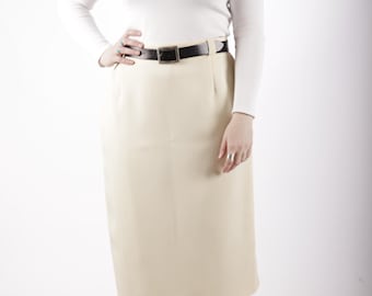 Falda formal vintage beige claro crema de los años 80