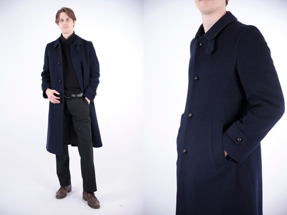 1970s Vintage Dark Marine Blue Wool Loden Winter … - image 1