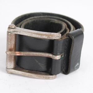 Vintage Black Leather Belt Rockstar Sturdy Full Western Grain Belt Copper Roller Buckle