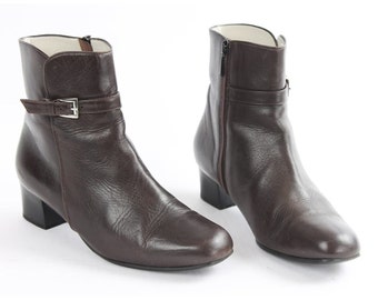 US6 Vintage Braune Leder Schnalle Gürtel Reißverschluss Stiefel für Frauen Größe EU 36.5 UK 4 US 6