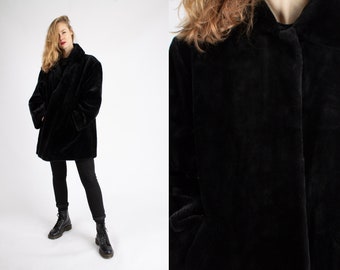 1980s Vintage Black Cosy Comfy Faux Fur Winter Coat Greatcoat Winter Autumn for Women