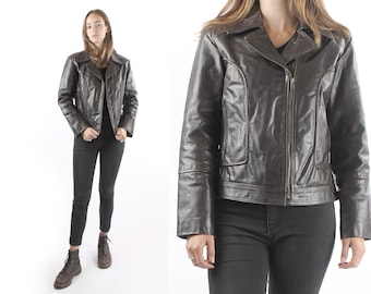 1950s Vintage Brown Leather Motorcycle Jacket - Women's Size L