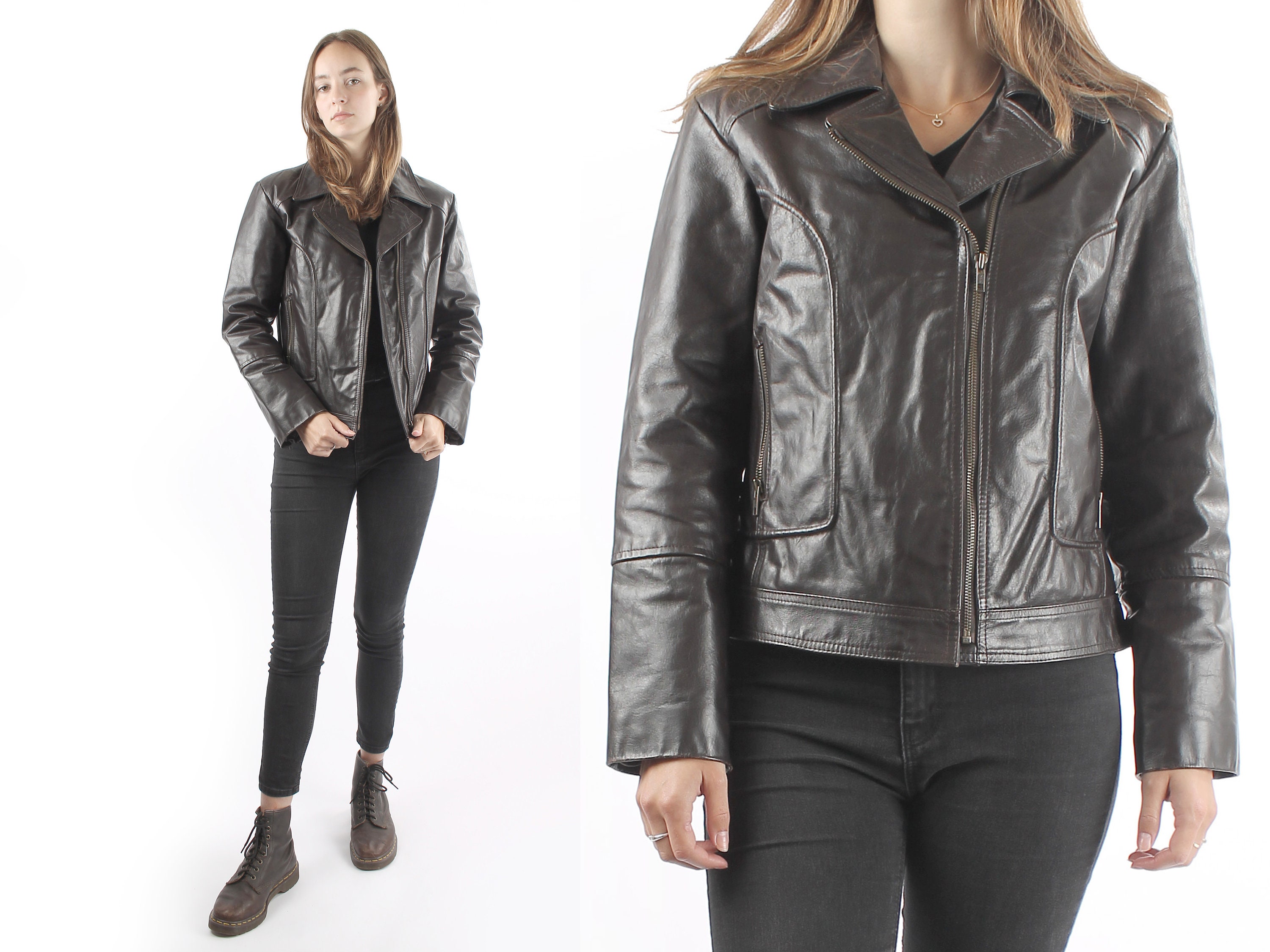1950s Vintage Brown Leather Motorcycle Jacket - Women's Size