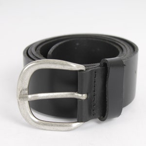 Vintage Black Leather Belt Sturdy Full Grain Stage Indie Belt Steel Buckle