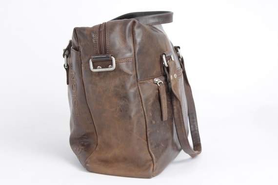 Vintage Brown Leather Weekend Bag Handbag Genuine… - image 2
