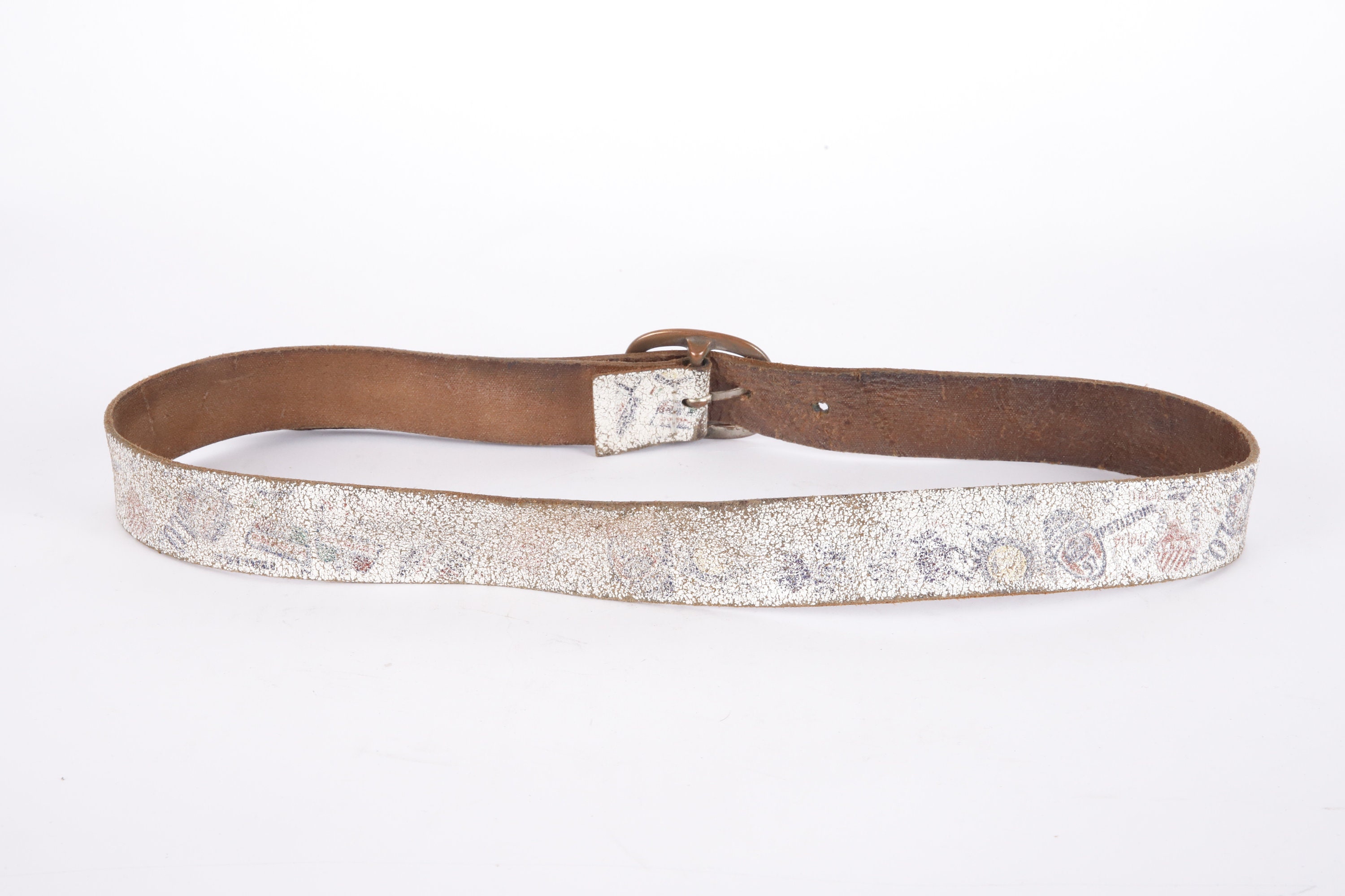 Vintage Distressed Biege Unisex Belt Womens Beige Suede Western Belt – Silver Antique Buckle main image 2