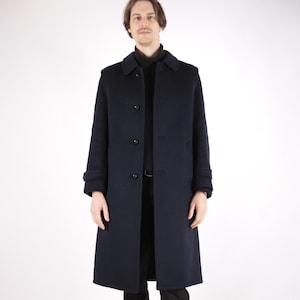 1970s Vintage Austrian Dark Marine Blue Wool Winter Autumn Coat for Men