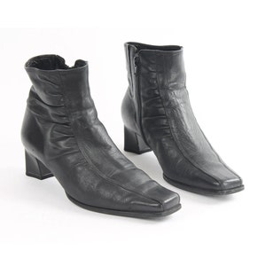 US7 Vintage Black Gabor Leather Wide Nose Zipper Ankle Boots for Women size EU 38 UK 5 US 7