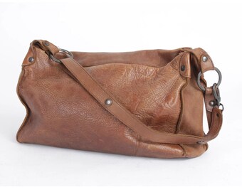Vintage Cognac Brown Leather Weekend Bag: Women's Shoulder Handbag