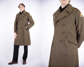 1950s Vintage Olive Wool Loden Military Coat - Belgian Royal Army