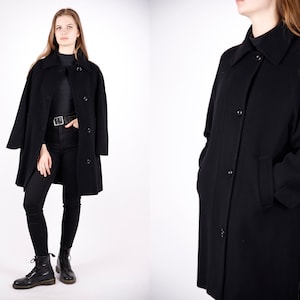 1970s Vintage Black Winter Coat Wool Autumn Overcoat Topcoat Greatcoat Jacket for Women