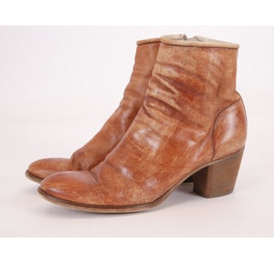 US8.5 Cognac Ankle Booties Vintage Leather Boots Leather Zipper Zip Up for Women size EU39 UK6.5 US8.5