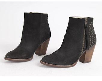 Vintage Black Leather Studded Ankle Boots - US 8.5 / EU 39
