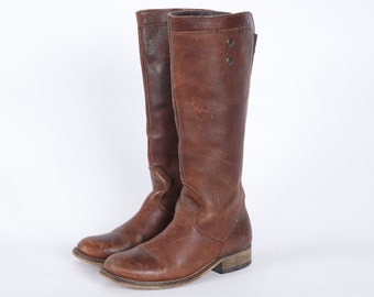 US5.5 Vintage Brown High Calf Booties Leather Zipper Boots for Women size EU36 UK3.5 US5.5