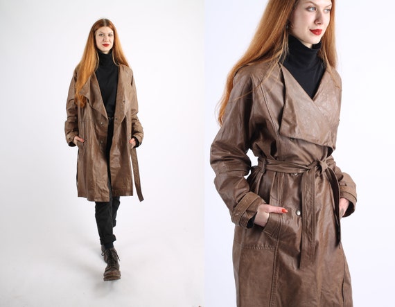 Decada de 1970 Vintage Brown Bladerunner Trench Coat Chaqueta Duster Autentico Cuero Robusto para Mujer Etsy Mexico