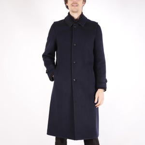 1970s Vintage Austrian Tyrol Dark Marine Blue Wool Winter Autumn Coat for Men