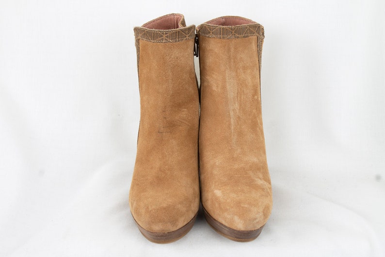 US9.5 Vintage 90s Suede Brown Leather Elegant Ankle Boots for Women size EU40 UK7.5 US9.5