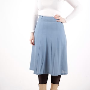70s Vintage Blue Pleated Midi Skirt | High-Waisted Skirt