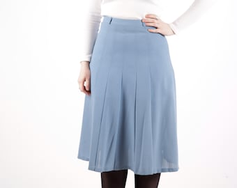 70s Vintage Blue Pleated Midi Skirt | High-Waisted Skirt