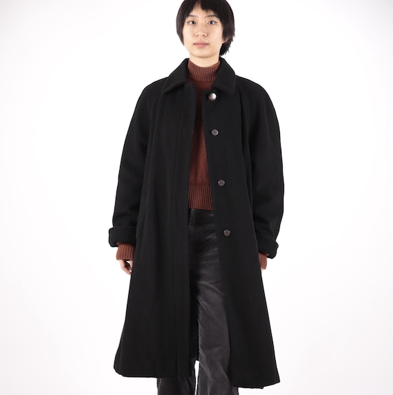 1970s Vintage Black Winter Coat Wool Overcoat Topcoat Greatcoat