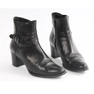 US10.5 Vintage Black Belted Leather Buckle Zipper Made in Italy Ankle Boots for Women size EU 41 UK 8.5 US 10.5