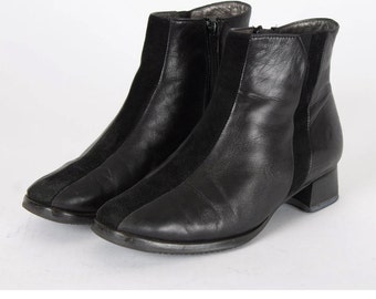 US6 Schwarze Booties Vintage Leder Badass Reißverschluss Stiefel für Frauen Größe EU36.5 UK4 US6