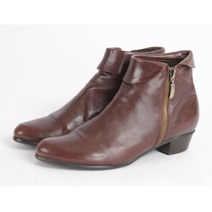 Vintage Brown Leather Ankle Booties - Cuffed Elegant Boots US8.5