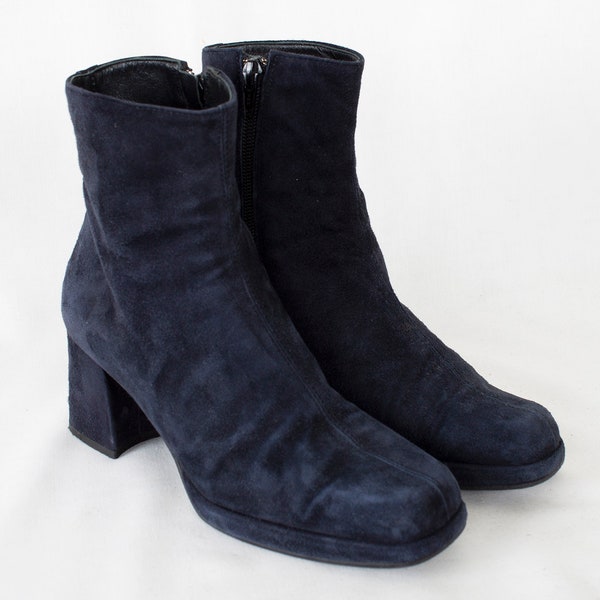 US5.5 Blue Suede Ravelli Italian Leather Hippie Festival Ankle Boots 90s for Women size EU 36 UK 3.5 US 5.5