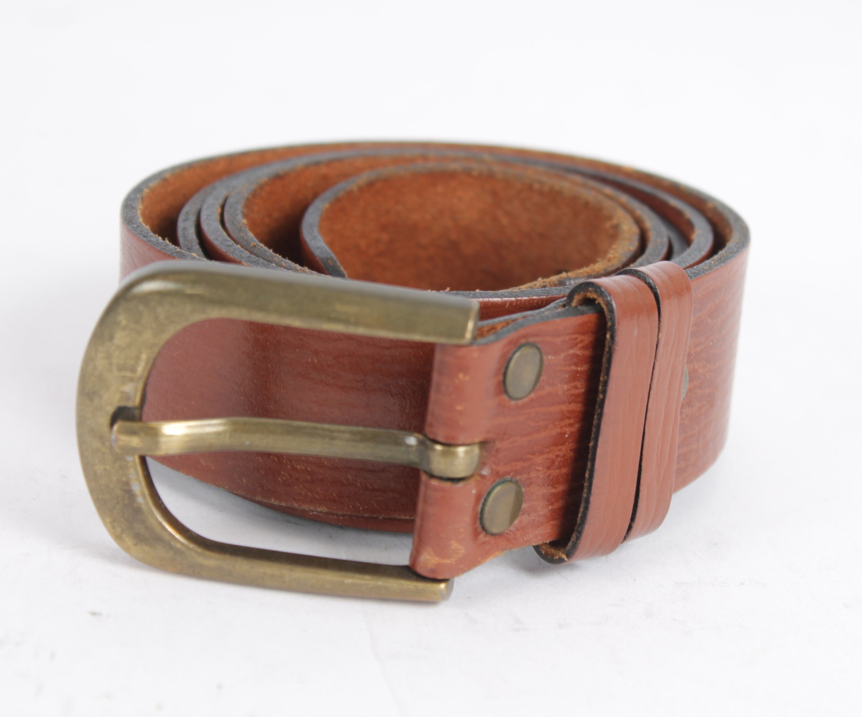 Vintage Cognac Brown Leather Belt With Brass Buckle - Etsy display picture 1
