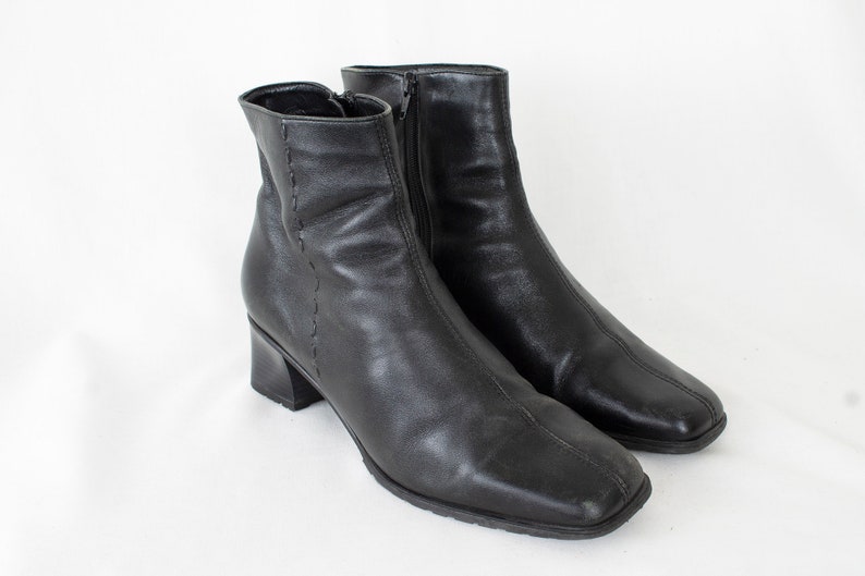 US9 Jenny by Ara Vintage Black Leather Festival Hippie Zipper Ankle Boots for Women size EU39.5 UK7 US9